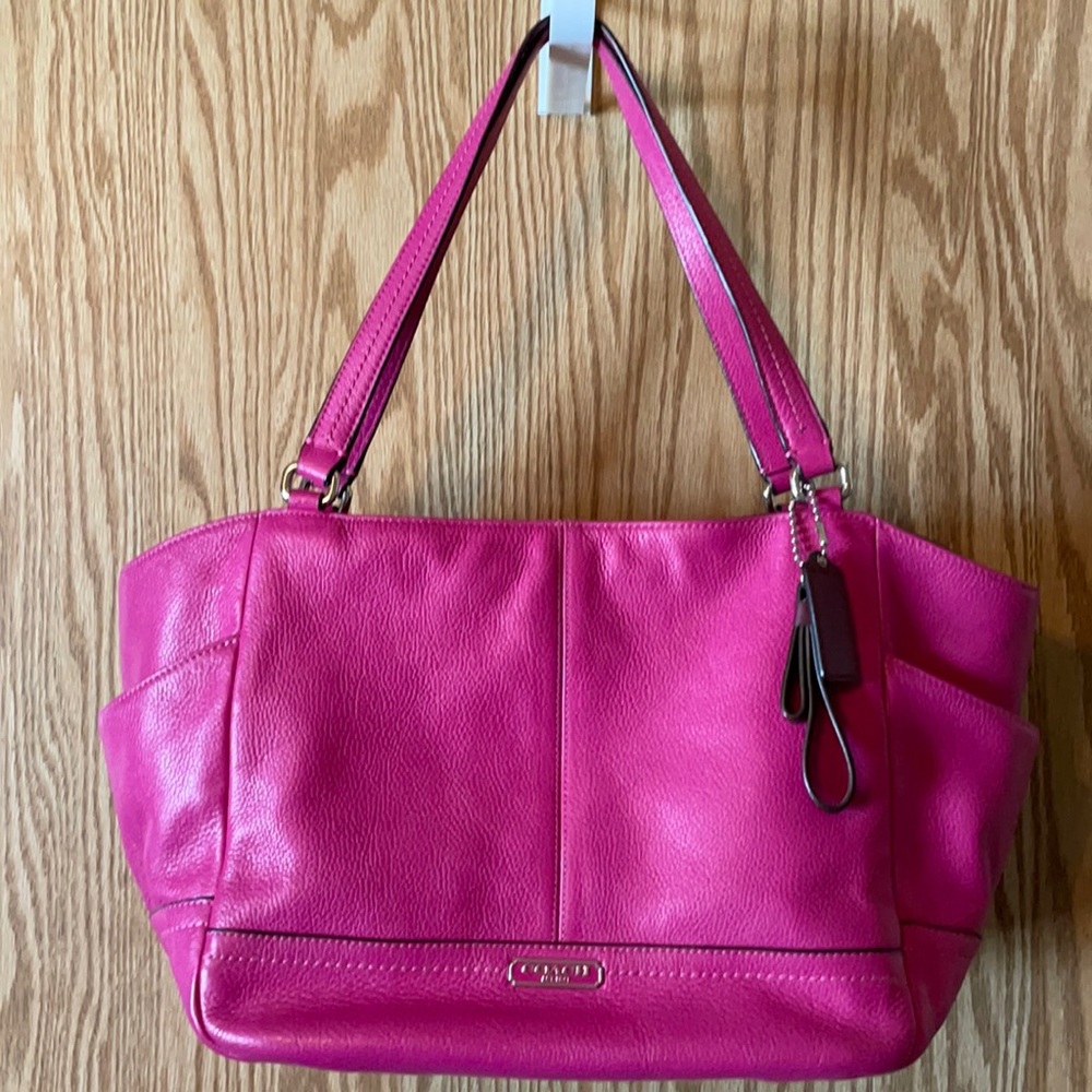 Coach pebbled leather fuchsia pink tote EUC